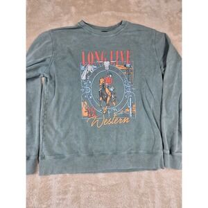 ZUTTER USA Womens Long Live Western Graphic Bohemian Sweatshirt Green Size L